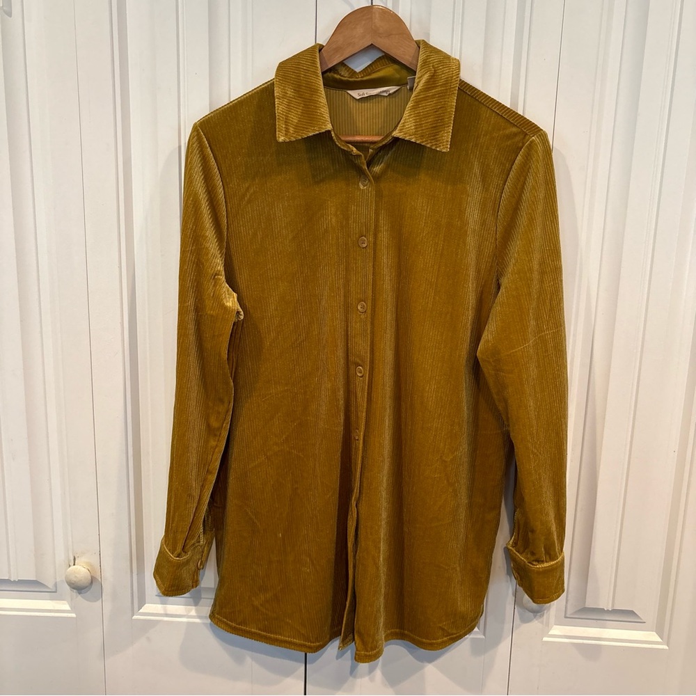 Soft Surroundings Golden Mustard Corduroy Button-Front Shirt